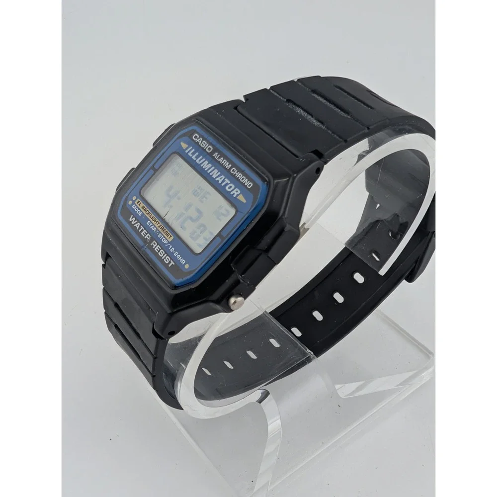 Casio 3298 F-105 Mens Watch 35mm Black Digital Illuminator Chrono- New Battery